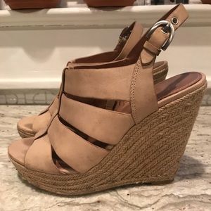 Saks neutral espadrille wedge